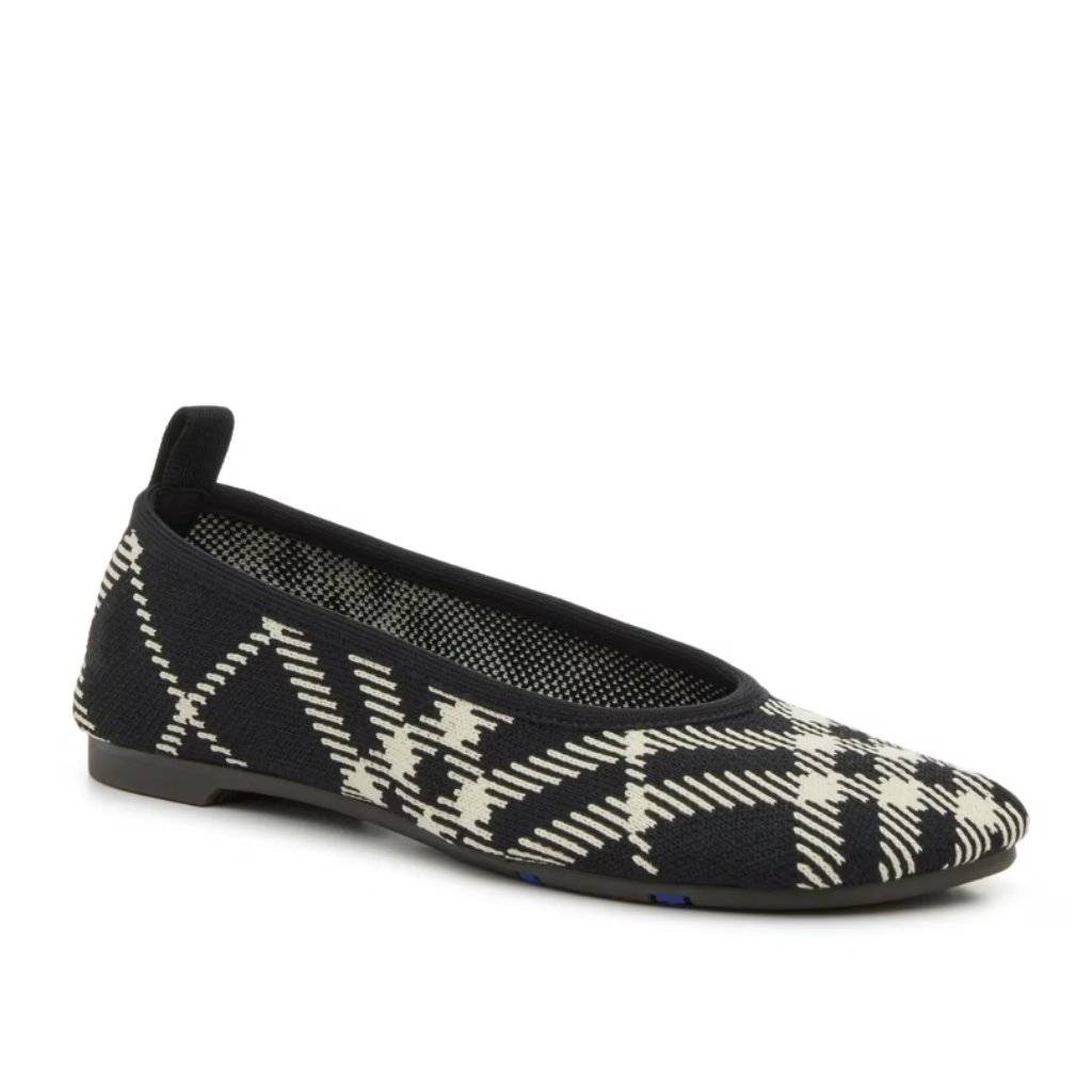 New Burberry Black/White Baby Check Knit Ballerina Ballet Flats Sz 35, 35.5 $690